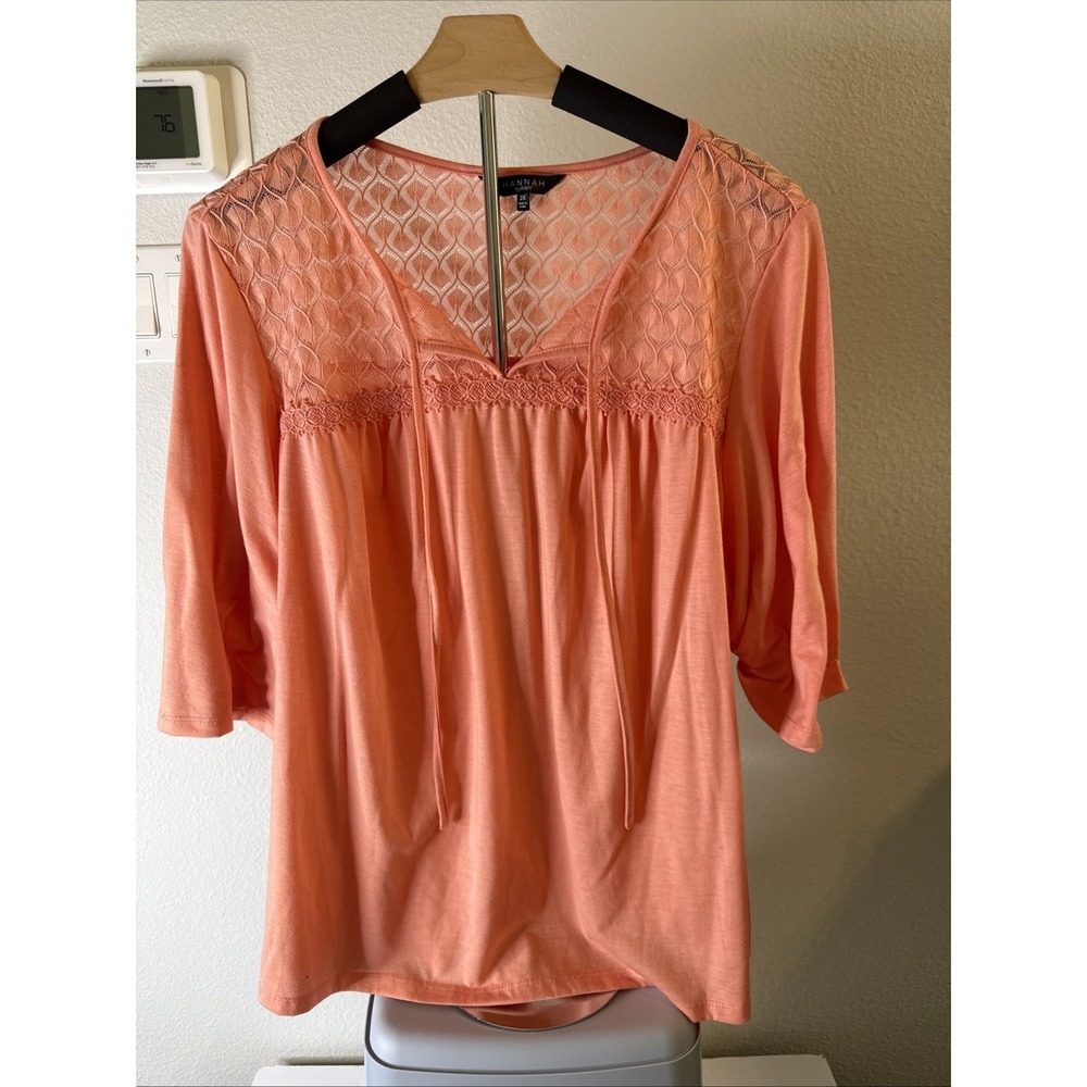 Hannah Woman's Flutter Sleeve Top Coral Plus Size‎ 2XL